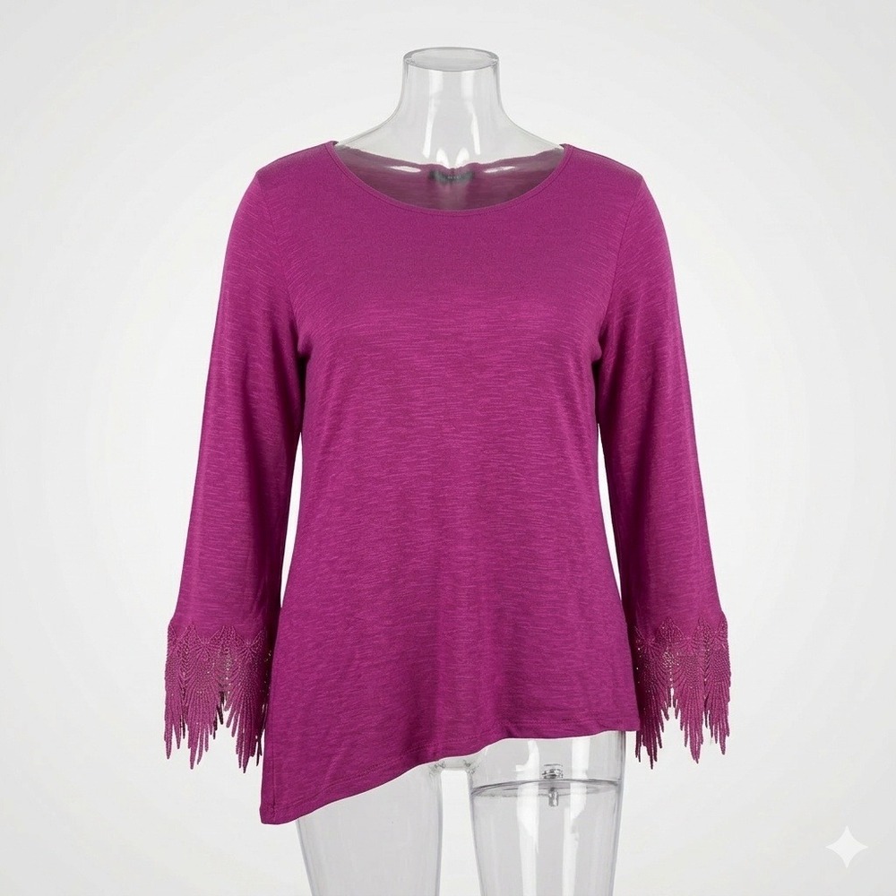 Catherines Womens Top Lace Bell Sleeve Magenta Pink Asymmetrical 1X‎ Pre-owned